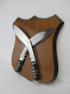 lot 40 image: Vintage Middle Eastern Gurkha Knives Daggers on Wood Plaque