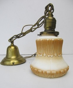 lot 83 image: Antique Hanging Glass Lamp wPainted Milk Glass Shade