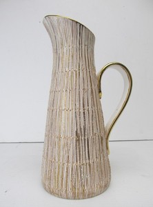 lot 85 image: Mid Century Hand Painted Italian Art Pottery Ribbed Pitcher