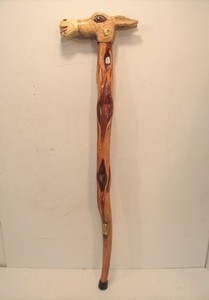 lot 103 image: Hand Carved Wood Folk Art Walking Stick wDonkey Head Handle - Made for Governor Dayton