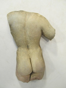 lot 110 image: Small 8.5 Signed Vintage Chalkware Nude Torso Wall Hanging Sculpture