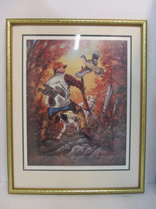 lot 111 image: Framed Signed & Numbered WILLIAM KOELPIN Grouse Hunting Print - Rough Grouse