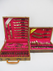 lot 123 image: 2 Sets of Vintage Black & Gold Thai Siam Flatware wCases