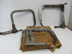 lot 158 image: 3 Large Vintage Automobile Valve Spring Compressors 