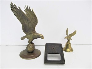 lot 202 image: Vintage Brass Eagles - Statue Bell & Antique Postal Box Front