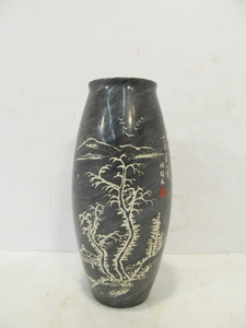 lot 165 image: Old Vintage Carved Turned Stone Japanese Vase