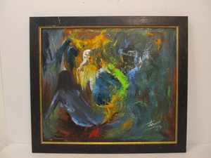 lot 178 image: Framed Signed Abstract Nude Oil on Canvas Painting