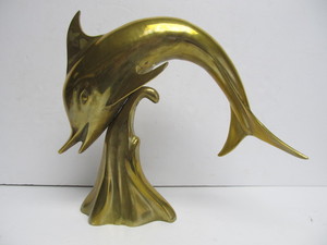 lot 127 image: Large Solid Brass Dolphin Statue