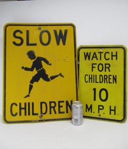 lot 274 image: Vintage 1950s Heavy Steel Street Signs - Slow Children & Watch for Children