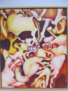 lot 119 image: Framed Oil on Canvas Momento Mori Skull Painting by MN Artist Karl Giesler