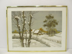 lot 256 image: Vintage Framed Signed & Numbered Winter Landscape Scene Print