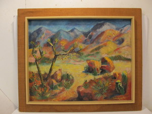lot 257 image: Mid Century 1963 Framed Signed RUTH SEGAL Oil on Canvas Impressionist Desert Scene Painting