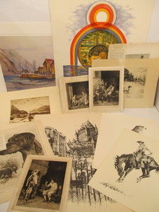lot 260 image: Large Lot of Vintage & Antique Etchings Prints Engravings etc