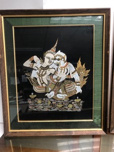 lot 79 image: Pair of Vintage Thai Deity Artworks on Silk