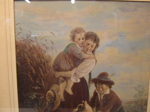 lot 310 image: Antique Hand Colored Lithograph - Children wDog