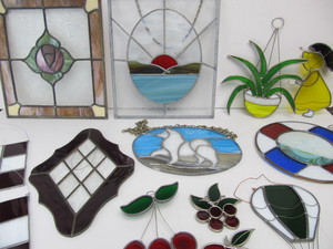 lot 328 image: Large Group of Stained Glass Wall Hangings