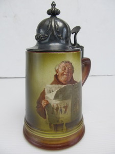 lot 340 image: Antique Columbian Art Pottery Monk Beer Stein
