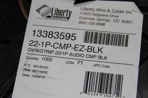 lot 67 image: New 1000 Spool Reel of Liberty High Performance Pro Broadcast Audio  Plenum Cable