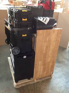 Pallet of Assorted Tools, Tool boxes, husky Workbench Table and more customer returns please review pictures