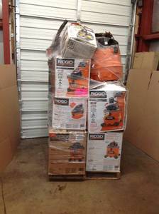 Pallet with assorted Ridgid WetDry Vacuums - - items have not been tested customer returns some missing pieces review pictures