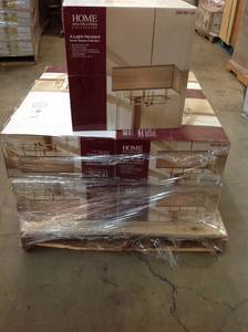 PALLET With 9 PC Home Decorators Collection 4-Light Brushed Nickel Chandelier with Square Light Gray Linen Shade NEW RETAIL $1200