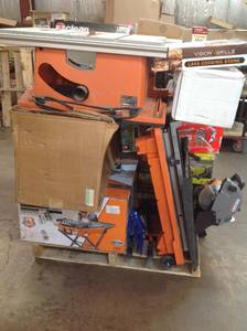 Pallet of Assorted Tools, Tile saws, Sweepper,Table Saw,Blowers  and more customer returns please review pictures