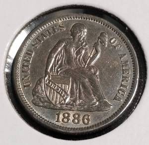 lot 12 image: 1886 SEATED LIBERTY DIME UNC