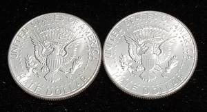 lot 14 image: 2 BU-UNC 1964 KENNEDY SILVER HALF DOLLARS