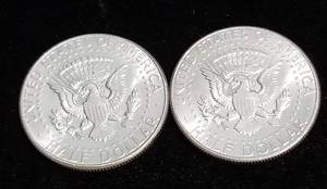 lot 24 image: 2 BU-UNC 1964 KENNEDY SILVER HALF DOLLARS
