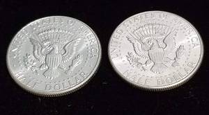 lot 45 image: 2 BU-UNC 1964 KENNEDY SILVER HALF DOLLARS