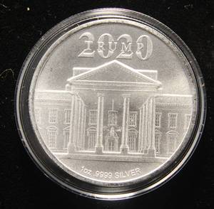 lot 24-A image: 2020 TRUMP 1 TROY OZ. .999 FINE SILVER ROUND IN AIRTITE