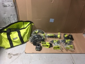 lot 107 image: Ryobi  5 pc tool set  whit 2 batterries (3Ah and 4Ah) in good working conditions