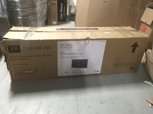 lot 103 image: Home Decorators Collection Abigail 60in  Media Console Infrared Electric Fireplace in Gray Aged Oak Finish in good conditions