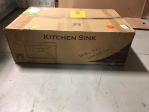 lot 113 image: AKDY Handcrafted All-in-One Drop-In Stainless Steel 33 in. x 22 in. x 9 in. Single Bowl Kitchen Sink with Tray and Drain not used