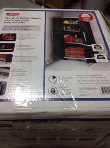 lot 1 image: Keter 74 in. H x 34.65 in. W x 17.7 in. D Wide XL Freestanding Plastic Utility Cabinet in Black not used