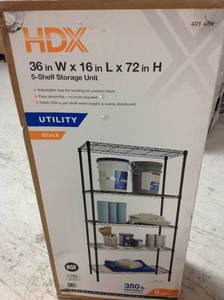 lot 3 image: HDX 72 in. H x 36 in. W x 16 in. D 5-Tier Wire Shelving Unit in Black  in good condition