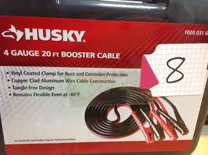 lot 8 image: Husky 20 ft. 4-Gauge UL Booster Cable  in good condition