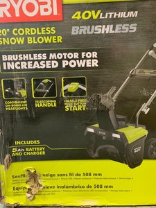 RYOBI 20 in. 40-Volt Single-Stage Brushless Cordless Electric Snow Blower with 5.0 Ah Battery and Charger Included not used