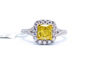 Stunning Natural 1.84 Carat Fancy Intense Yellow Diamond and White Diamond Ring in 18k White Gold - GIA Certified