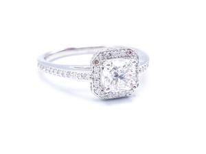 Ladies 1.27 Carat Halo Diamond Estate Ring in 14k White Gold