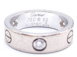 Cartier Signed 18k White Gold and Triple Diamond Estate Love Ring
