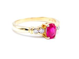 High Quality Natural Ruby and Diamond Estate Ring in 14k Yellow Gold