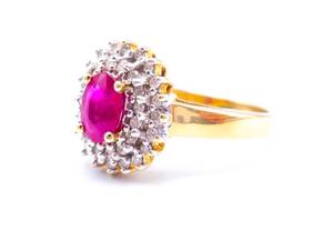 Radiant Ruby and Diamond Estate Ring in 14k Yellow Gold