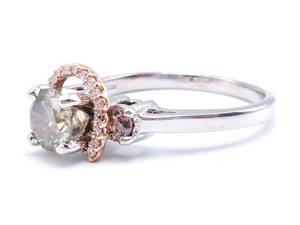Horseshoe Motif 1.27 Carat Natural Fancy Green, White, and Chocolate Diamond Estate Ring in 14k White and Rose Gold