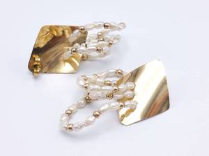 14k Yellow Gold and Rice Pearl Estate Earrings