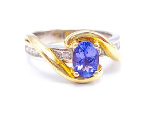 Brilliant Tanzanite and Diamond Estate Ring in Two-Tone 14k Gold