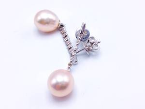 Pretty Pink Pearl and Diamond Estate Earrings in 18k White Gold