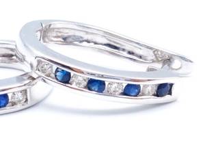 Gorgeous Natural Sapphire and Diamond Estate Earrings in 14k White Gold