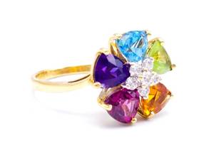 Spark Designer Signed Multi-Colored (Tanzanite, etc.) Gemstone and Diamond Estate Ring in 18k Yellow Gold