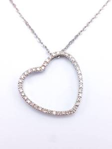 Contemporary Heart-Shaped Diamond Estate Necklace 14k White Gold